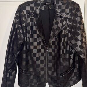 Torrid Coated Black Grey/Silver Metallic Checkered Moto Jacket